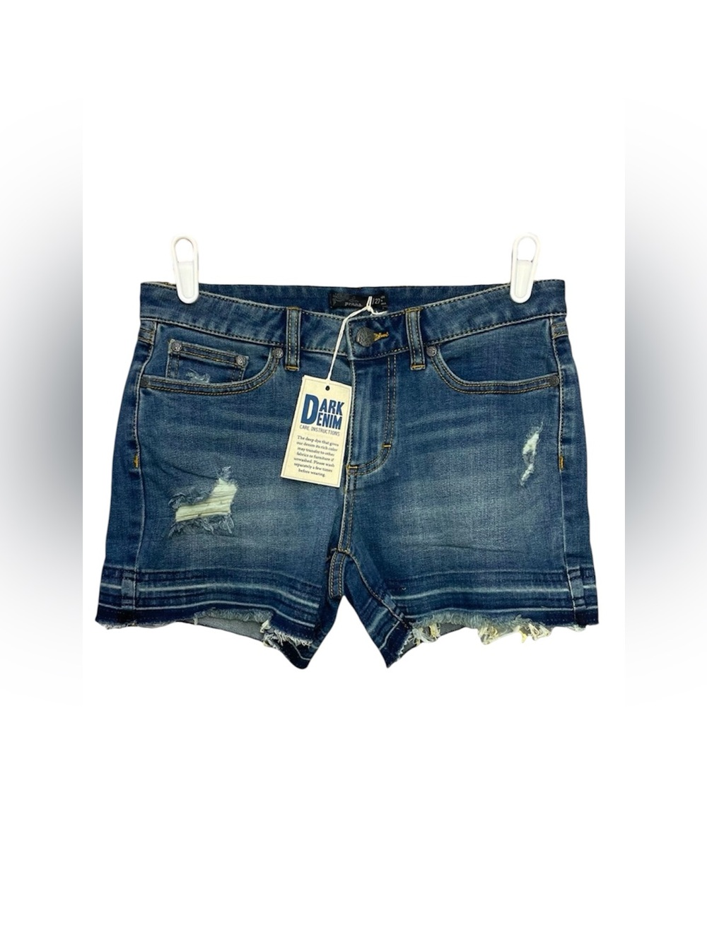 NWT Prana London Jean Denim Shorts Size 4 27 Distressed Raw Hem Antique Blue New